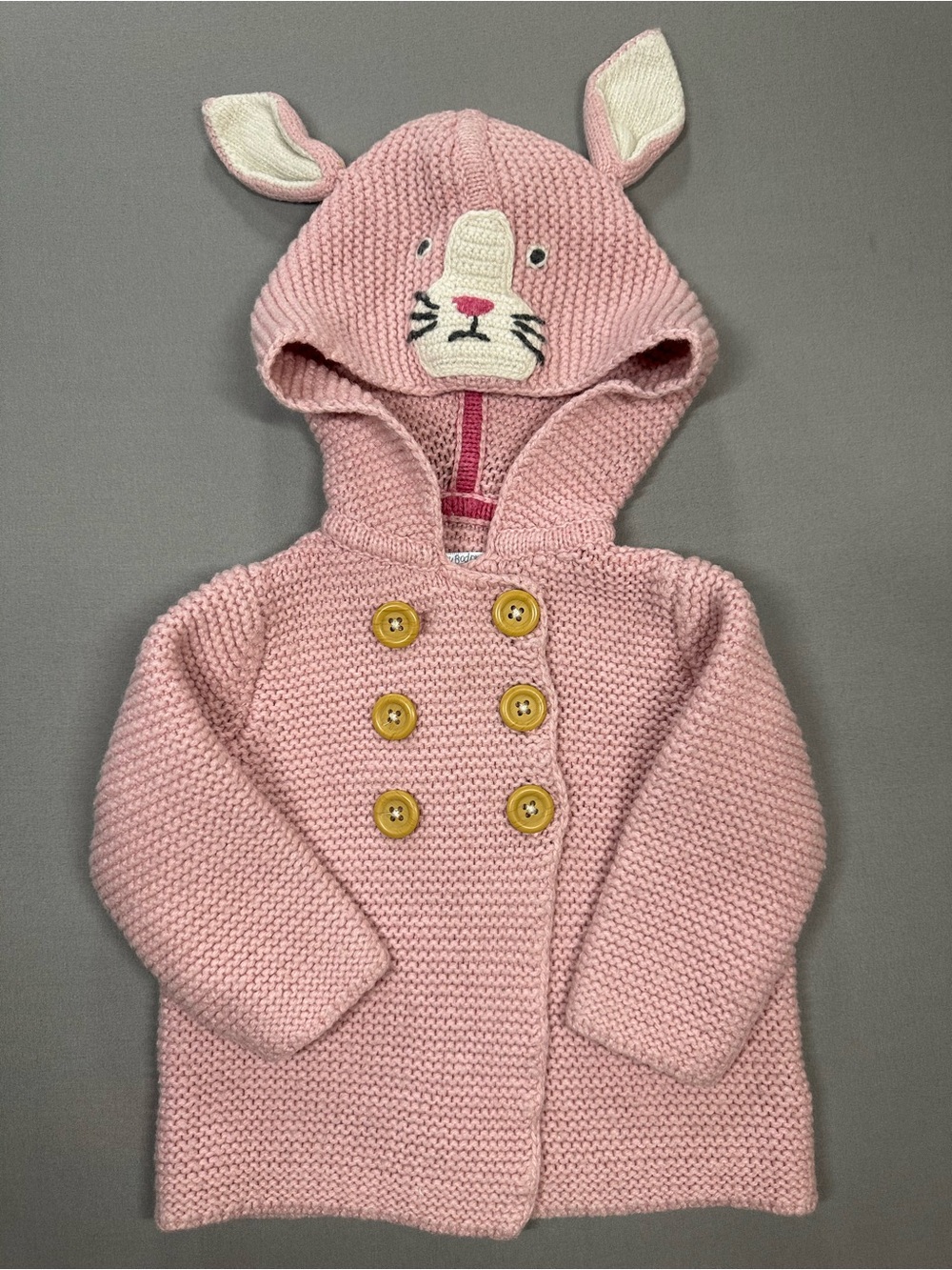 Baby Boden Bunny Hood Cardigan Sweater w/ Ears & Face - 12-18 Months